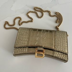 SOLD Balenciaga Hourglass crocodile-effect chain wallet